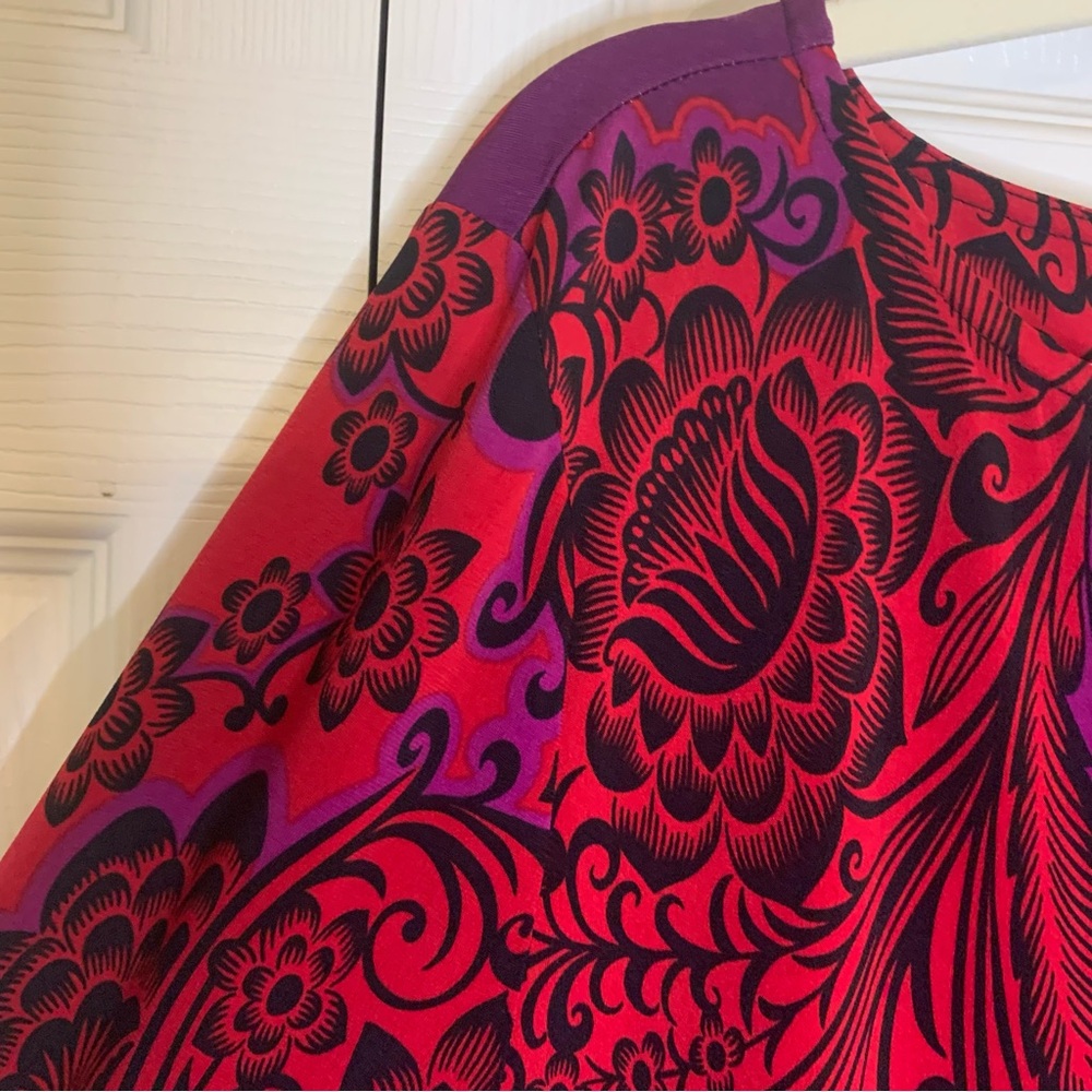 Style & Co. Red and Purple Swirl Design 3/4 Sleeve Dress Size L - Picture 3 of 10